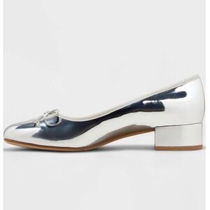NWT A New Day Womens Silver Metallic Square Toe Block Heel Ballet Flats Size 9